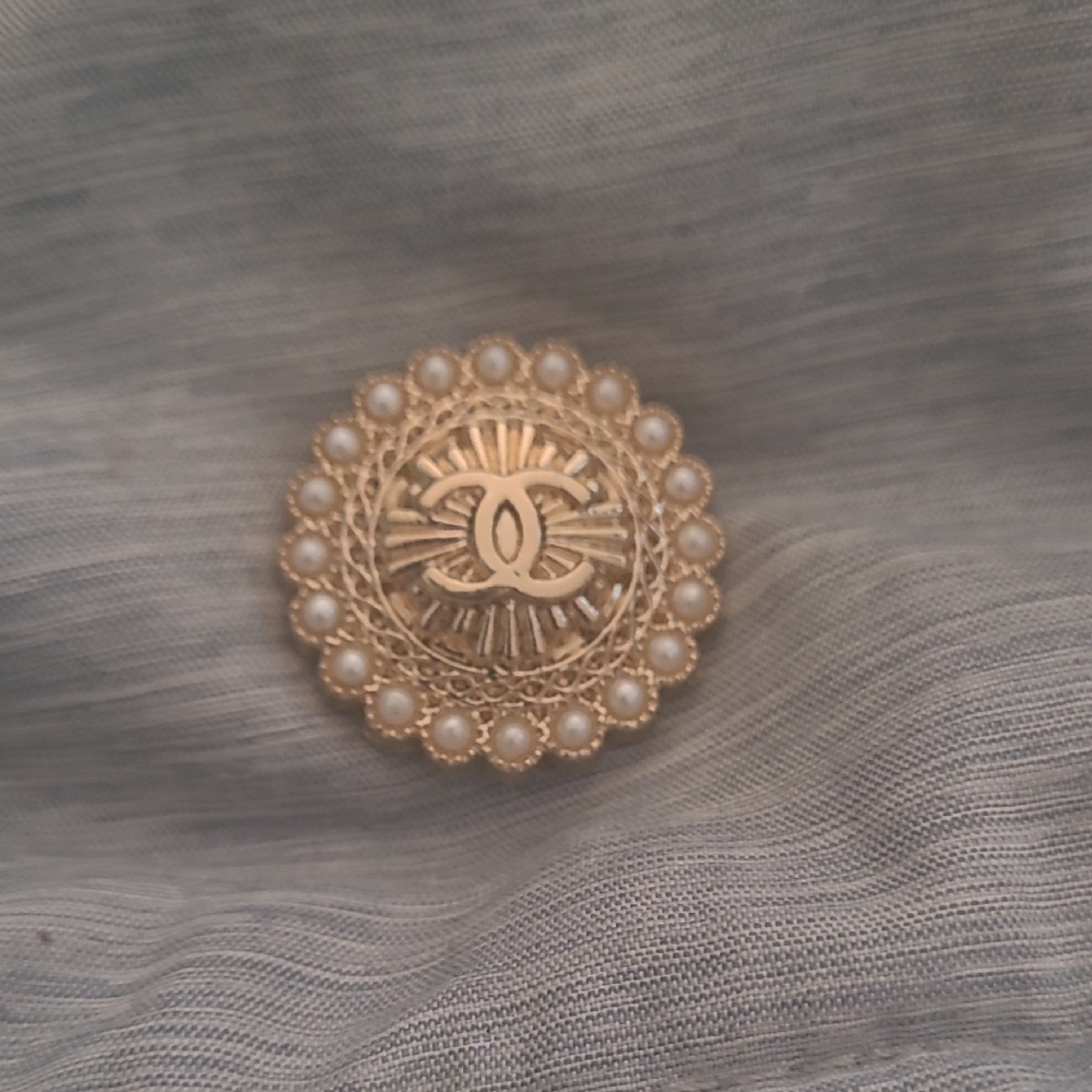 CHANEL Gold and White Pearl Button